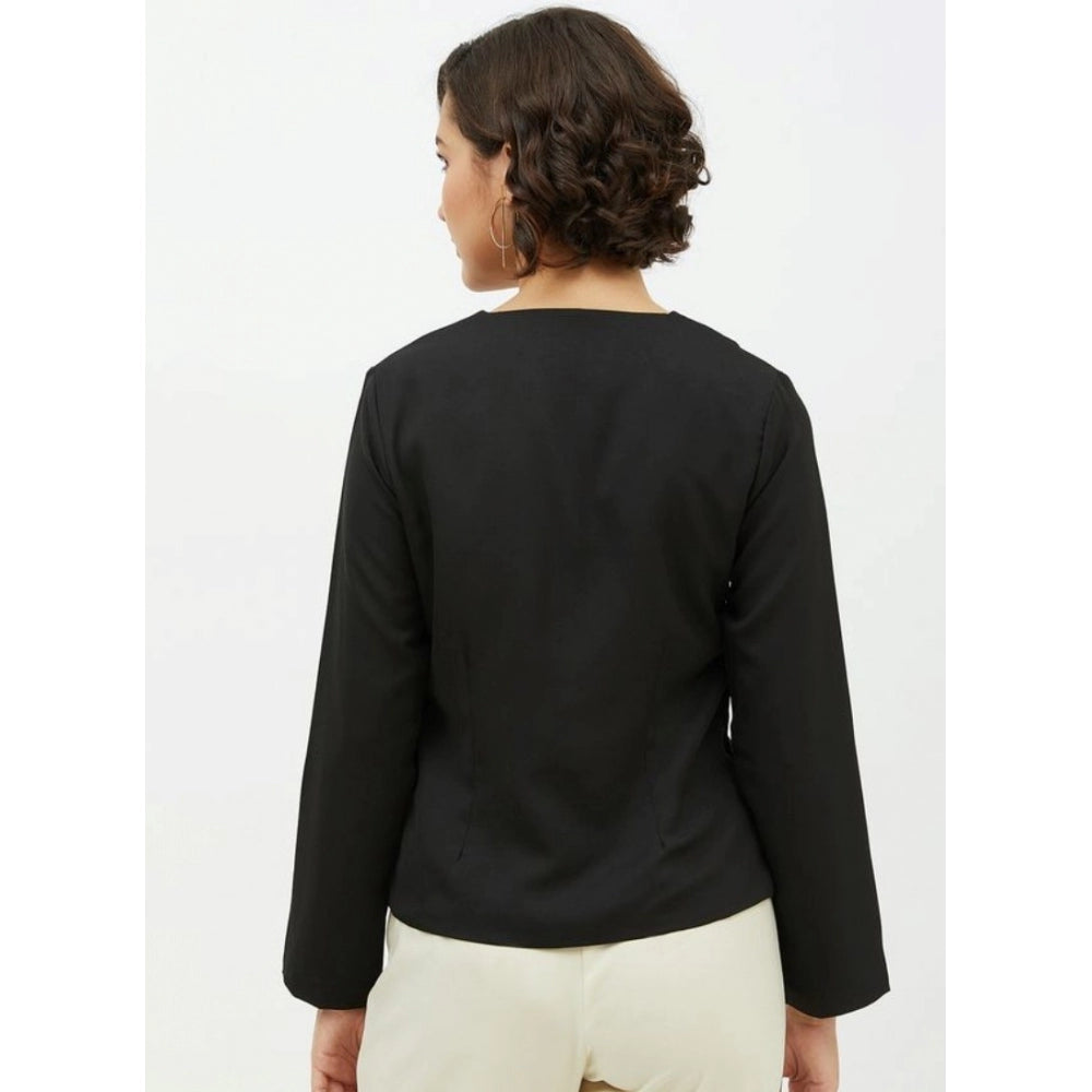 Clothiq Generic Polyester Asymmetrical Long Sleeves Top (Black)