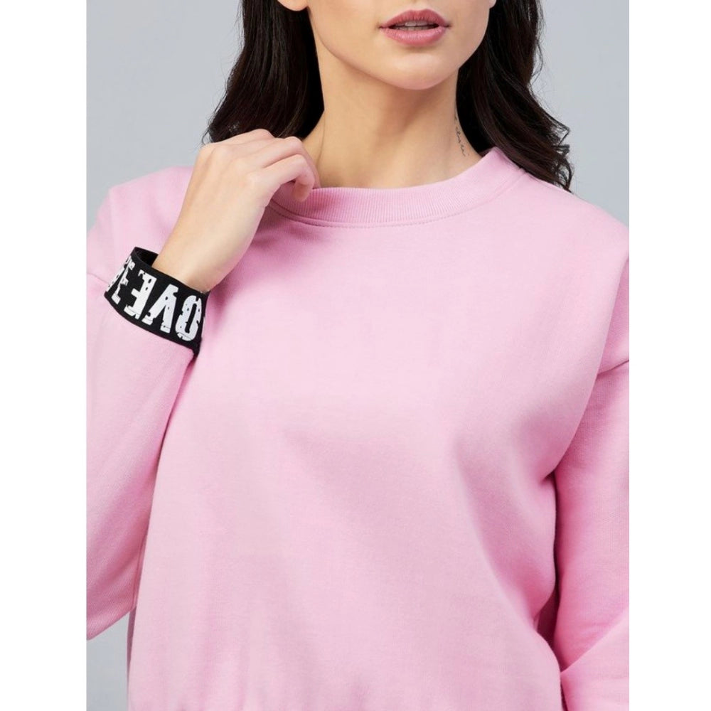 Clothiq Generic Fleece Solid Long Sleeves Sweatshirt (Pink)