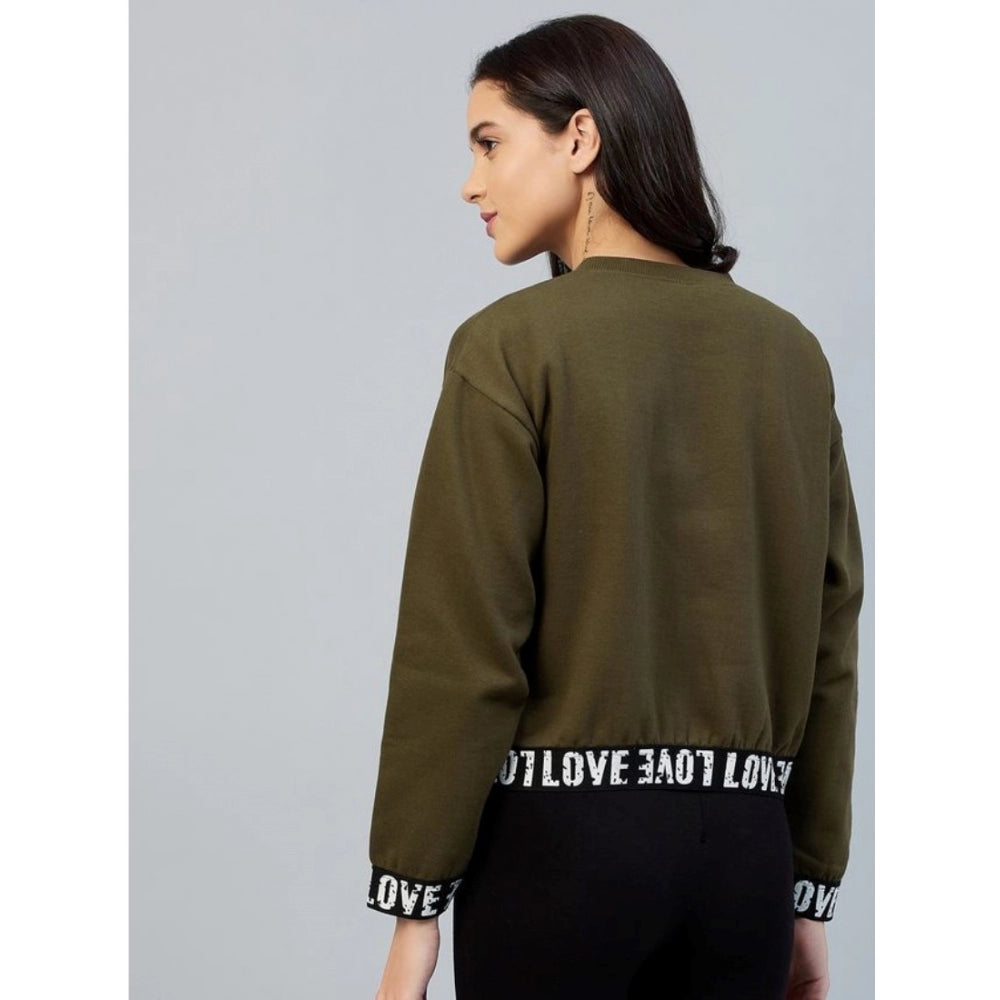 Clothiq Generic Fleece Solid Long Sleeves Sweatshirt (Olive)