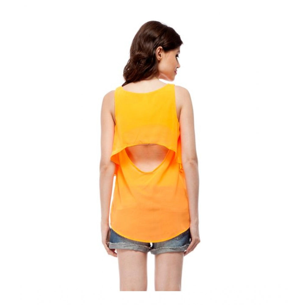 Clothiq Generic Polyester Solid Sleeveless Regular Top (Orange)