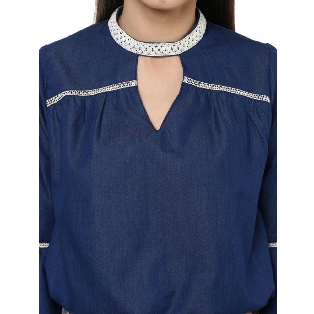 Clothiq Generic Polyester Solid Bell Sleeve Regular Top (Blue)