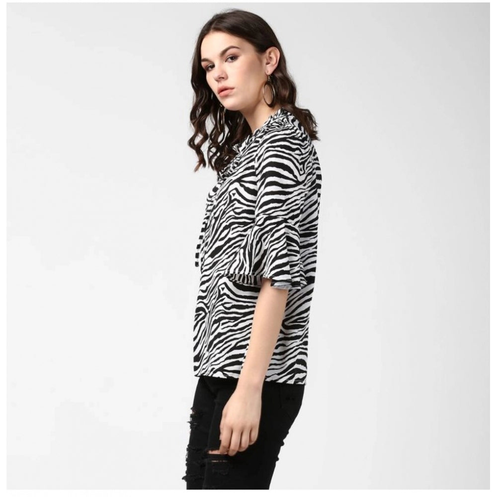 Clothiq Generic Polyester Animal Print Bell Sleeve Top (Black - White)