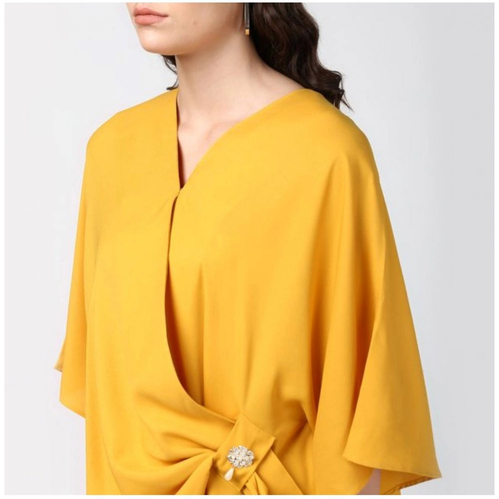 Clothiq Generic Polyester Solid Cape Sleeve Top (Yellow)