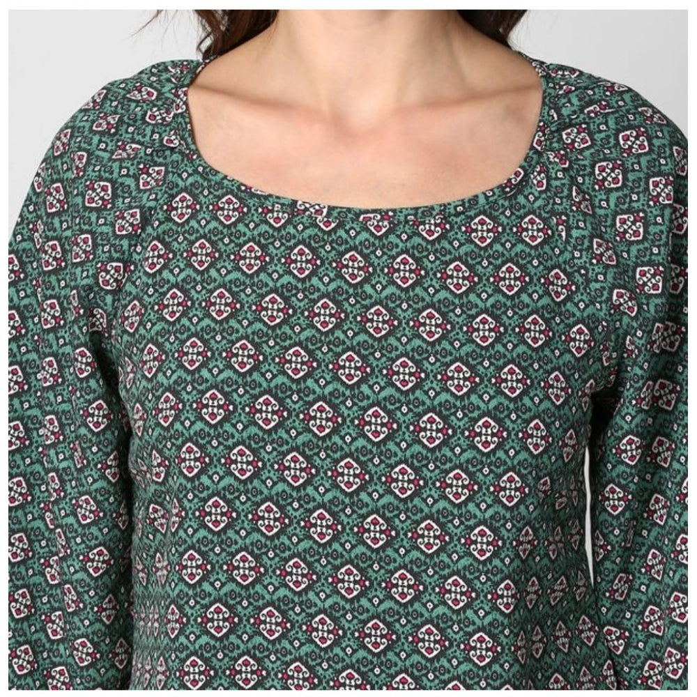 Clothiq Generic Polyester Printed 3-4th Sleeves Top (Green)