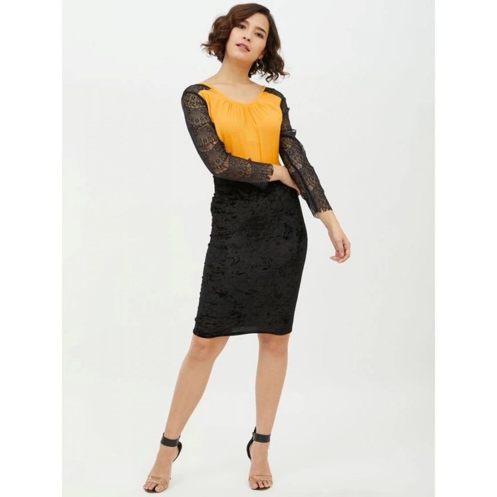 Clothiq Generic Rayon Lace Inserts Long Sleeves Top (Yellow)