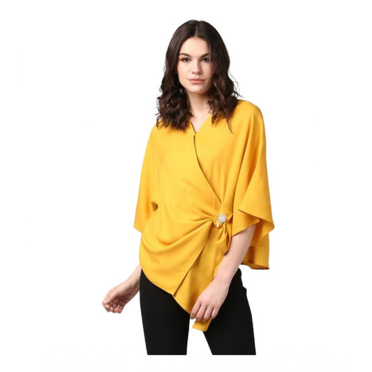 Clothiq Generic Polyester Solid Cape Sleeve Top (Yellow)