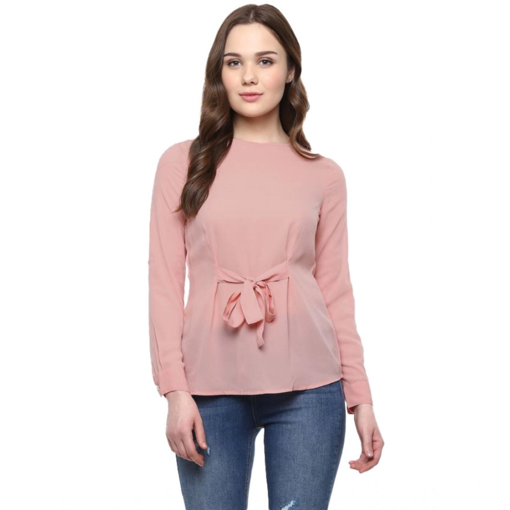 Clothiq Generic Polyester Solid Long Sleeves Regular Top (Pink)