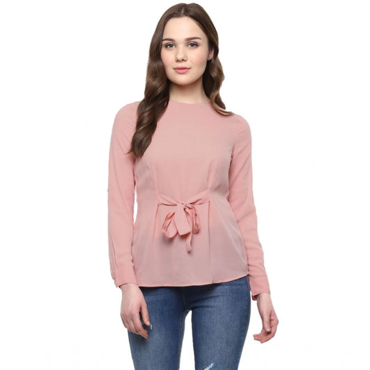 Clothiq Generic Polyester Solid Long Sleeves Regular Top (Pink)