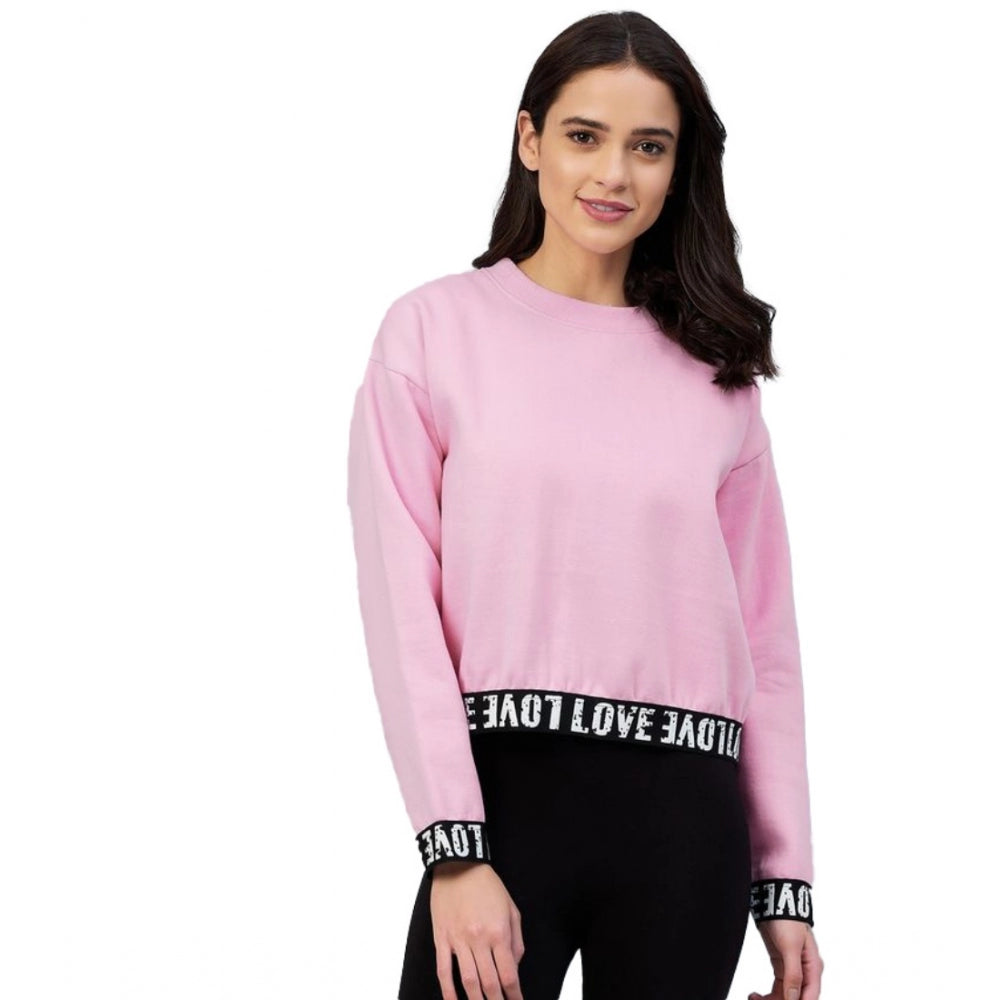 Clothiq Generic Fleece Solid Long Sleeves Sweatshirt (Pink)