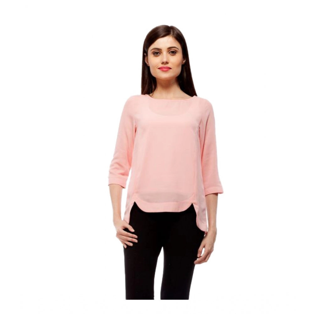 Clothiq Generic Polyester Solid 3-4th Sleeves Regular Top (Peach)