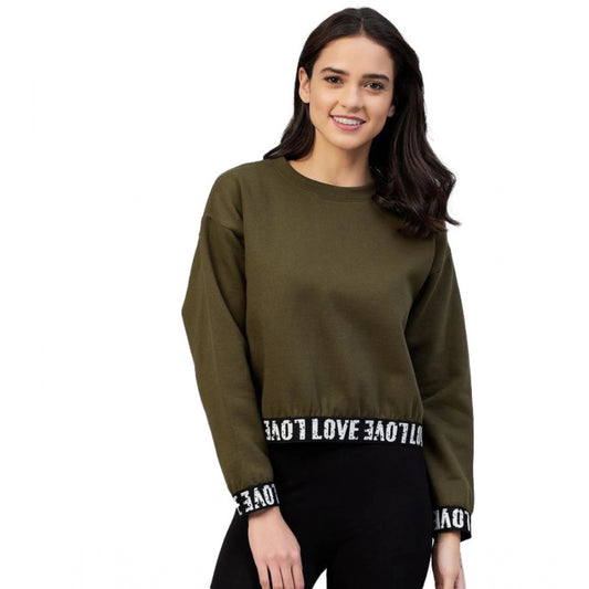 Clothiq Generic Fleece Solid Long Sleeves Sweatshirt (Olive)