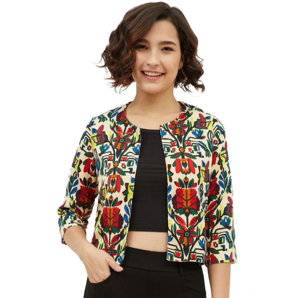 Clothiq Generic Polyester Floral 3-4th Sleeves Shrug (Multicolor)