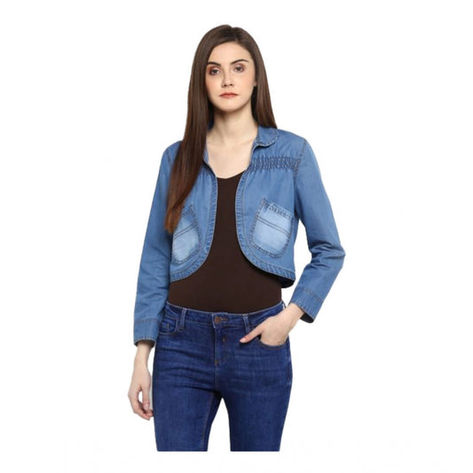 Clothiq Generic Denim Smocking 3-4th Sleeves Shrug (Blue)