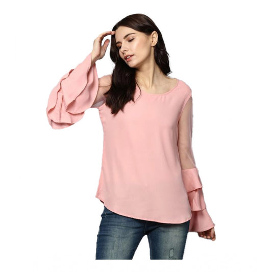 Clothiq Generic Polyester Solid Tier Sleeve Top (Pink)