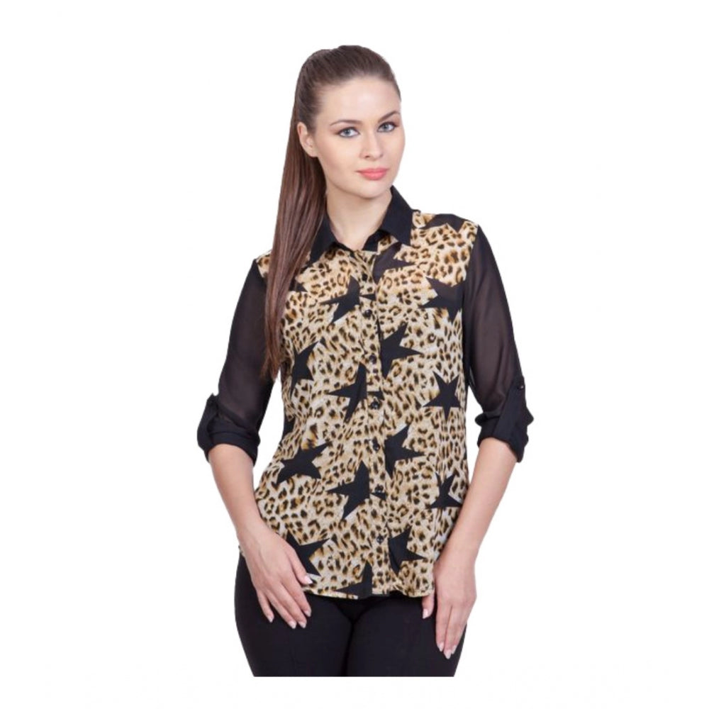 Clothiq Generic Polyester Printed Roll Up Sleeve Standard Length Shirt (Black)