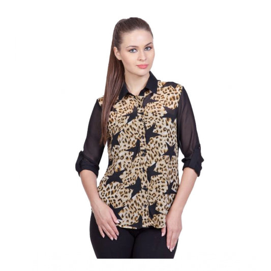 Clothiq Generic Polyester Printed Roll Up Sleeve Standard Length Shirt (Black)