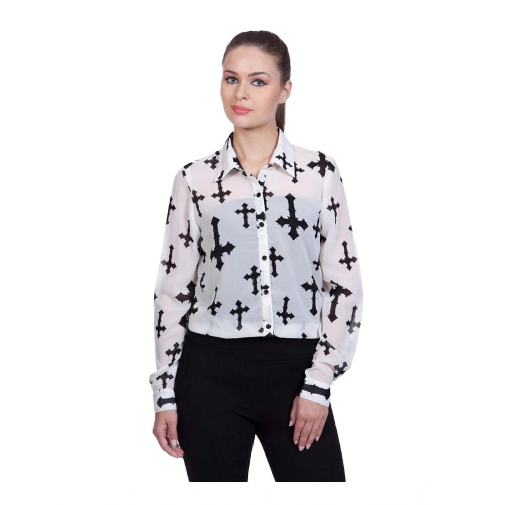 Clothiq Generic Polyester Printed Long Sleeves Standard Length Shirt (White)