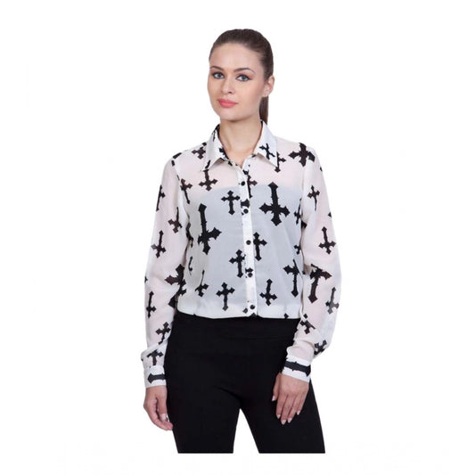 Clothiq Generic Polyester Printed Long Sleeves Standard Length Shirt (White)