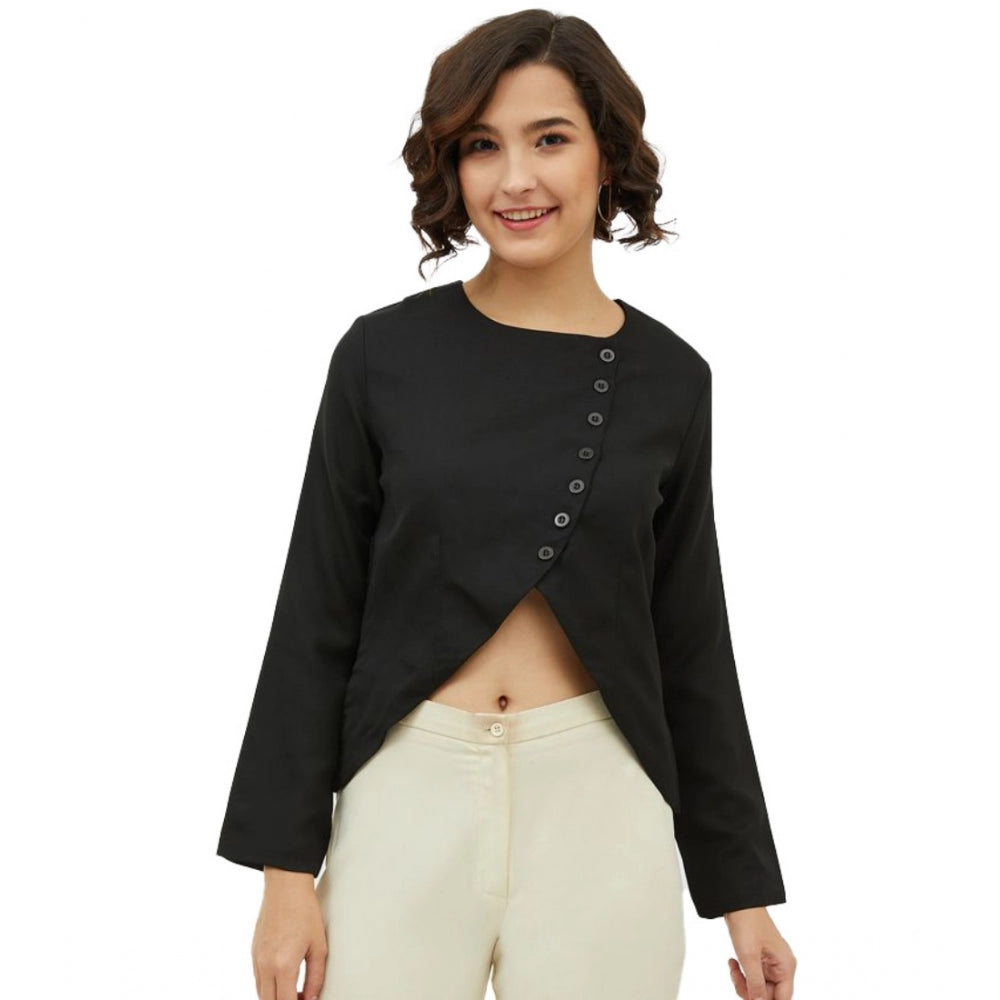 Clothiq Generic Polyester Asymmetrical Long Sleeves Top (Black)