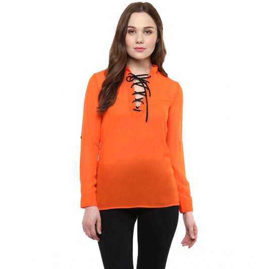Clothiq Generic Polyester Solid Long Sleeves Regular Top (Orange)