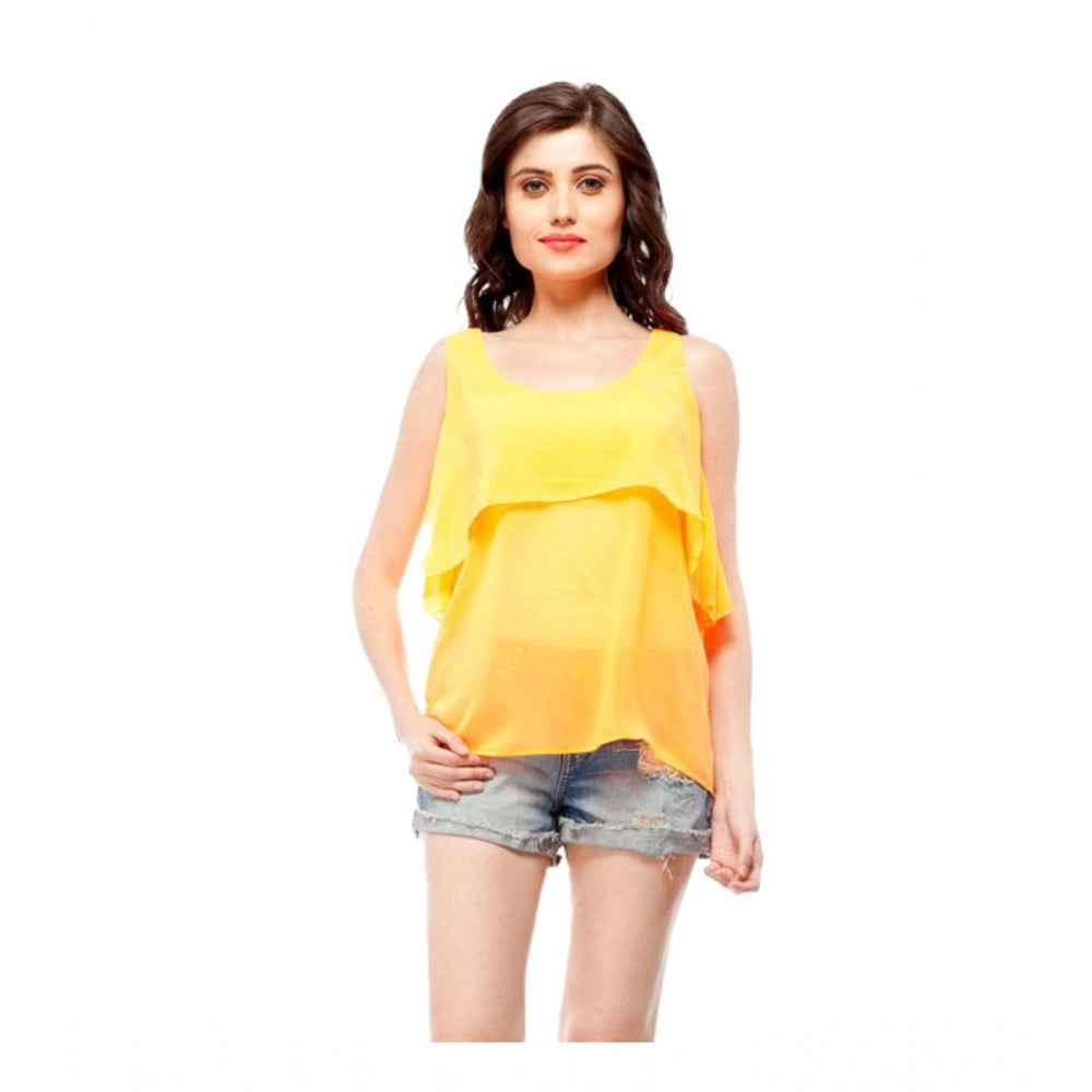 Clothiq Generic Polyester Solid Sleeveless Regular Top (Orange)