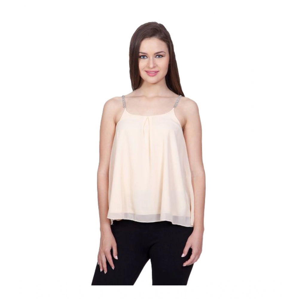 Clothiq Generic Polyester Solid Shoulder Straps Regular Top (Beige)
