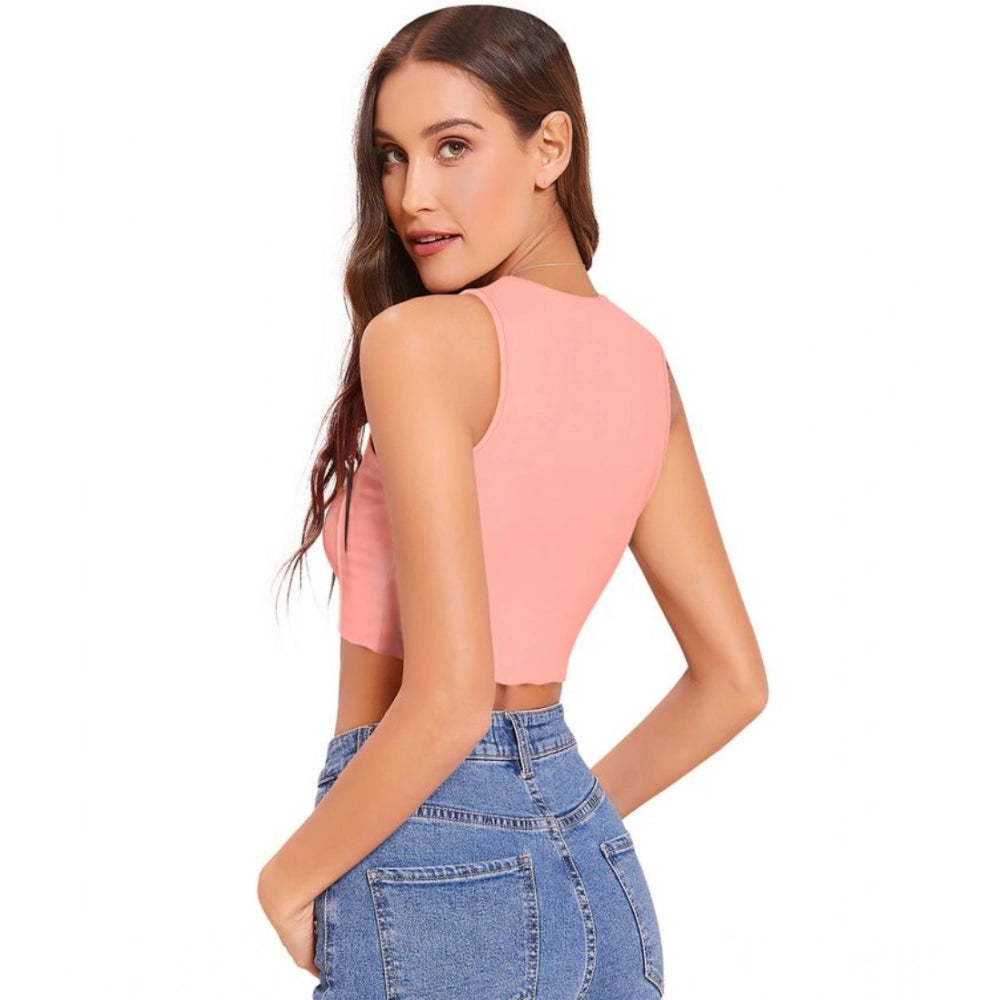Clothiq Generic Polyester Solid Sleeveless Round Neck Top (Peach)