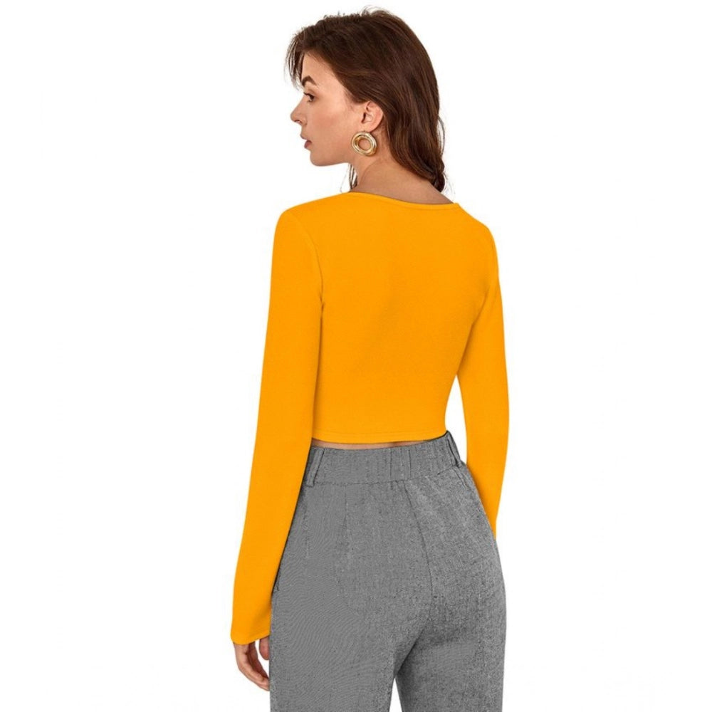 Clothiq Generic Polyester Solid Full Sleeves Square Neck Top (Yellow)