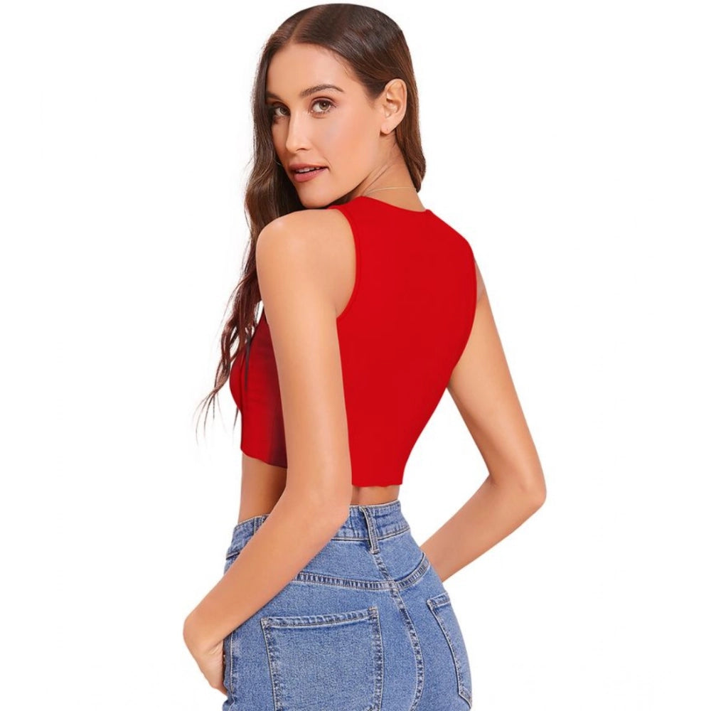 Clothiq Generic Polyester Solid Sleeveless Round Neck Top (Red)