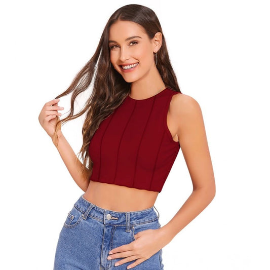 Clothiq Generic Polyester Solid Sleeveless Round Neck Top (Maroon)