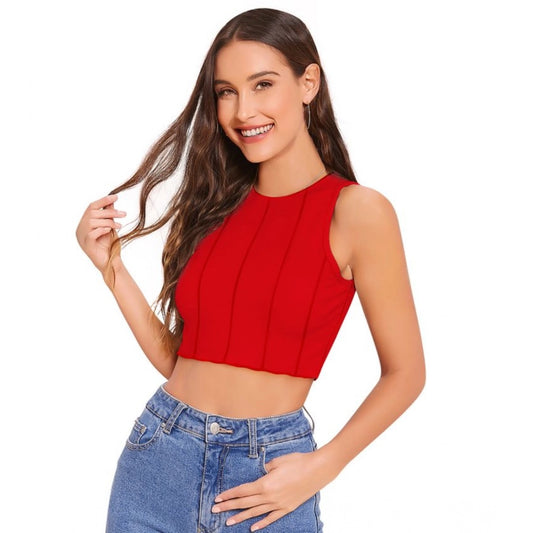 Clothiq Generic Polyester Solid Sleeveless Round Neck Top (Red)