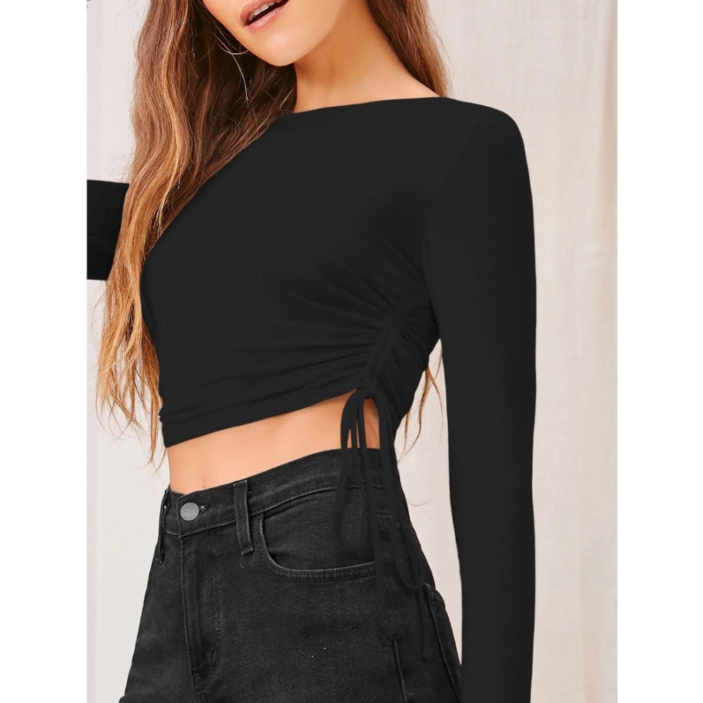 Clothiq Generic Polyester Solid Round Neck Full Sleeve Top (Black)