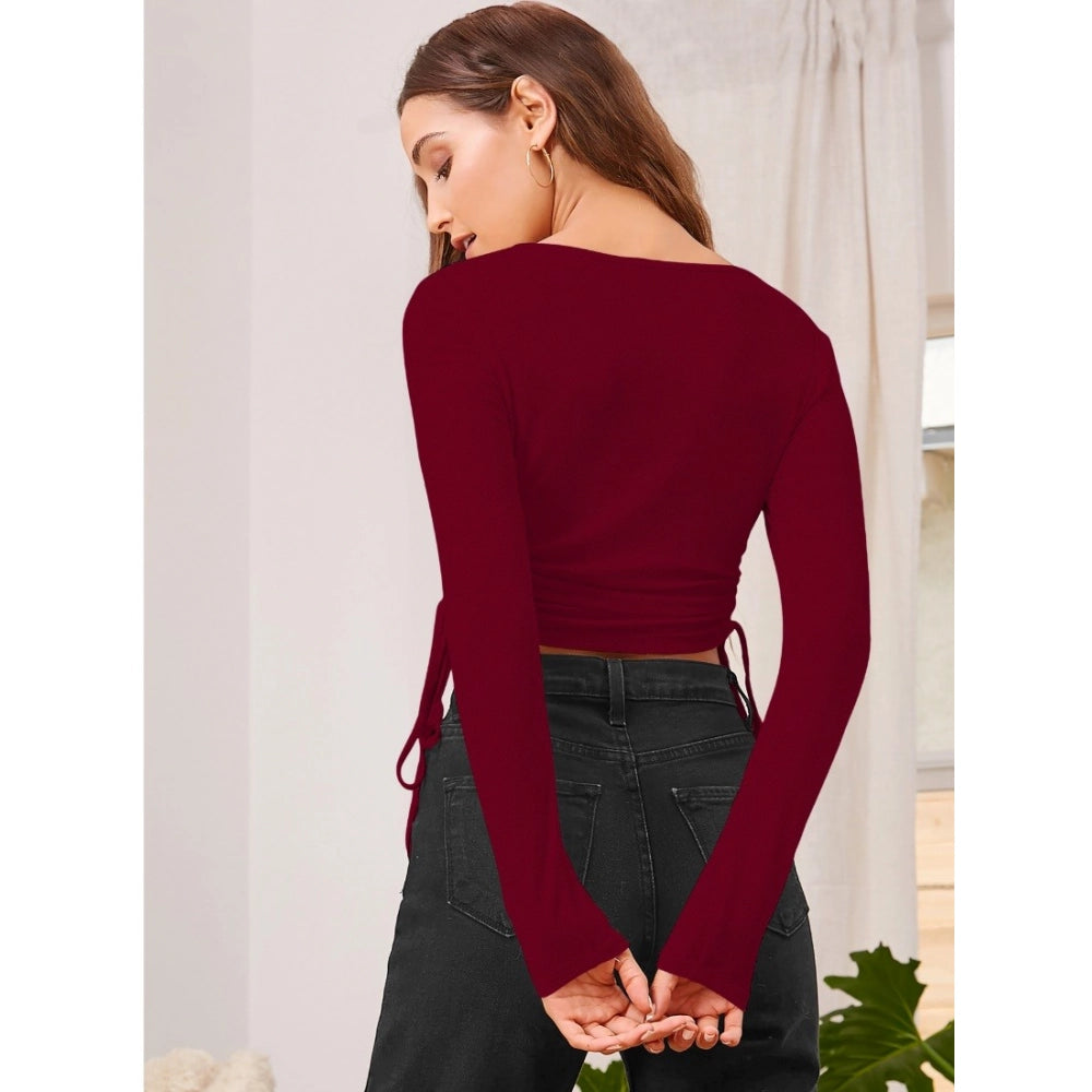 Clothiq Generic Polyester Solid Round Neck Full Sleeve Top (Maroon)
