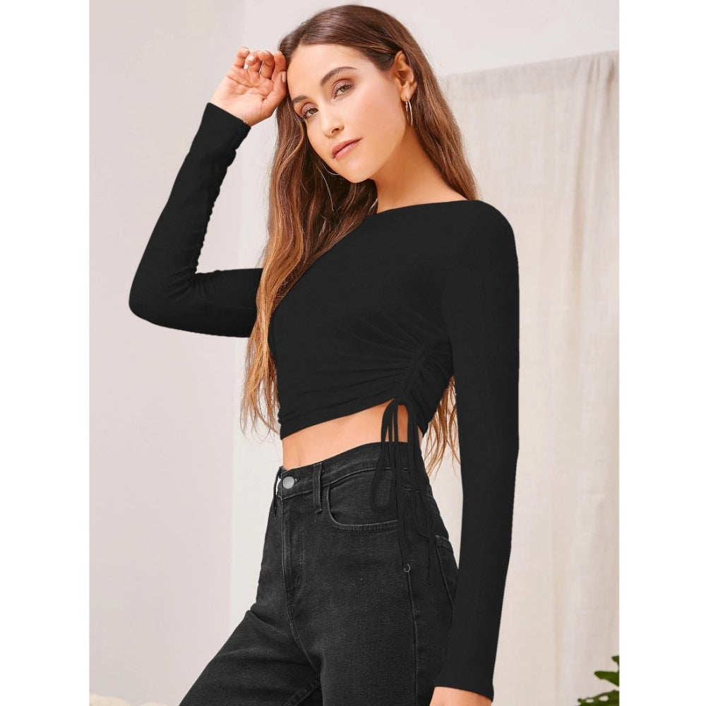 Clothiq Generic Polyester Solid Round Neck Full Sleeve Top (Black)