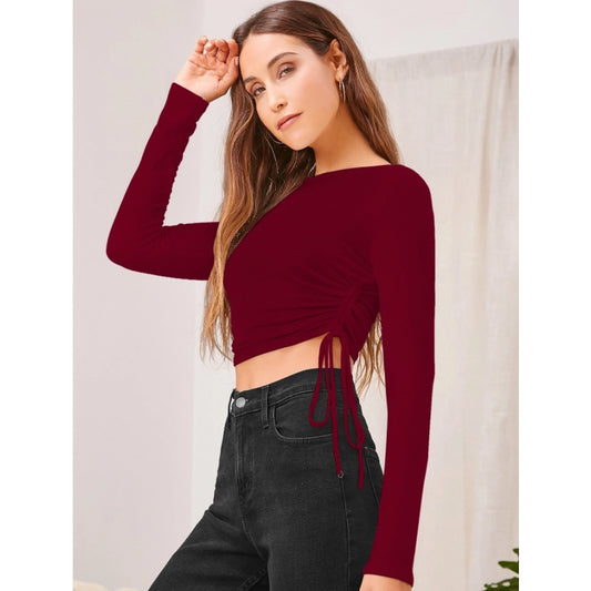 Clothiq Generic Polyester Solid Round Neck Full Sleeve Top (Maroon)