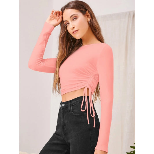 Clothiq Generic Polyester Solid Round Neck Full Sleeve Top (Peach)
