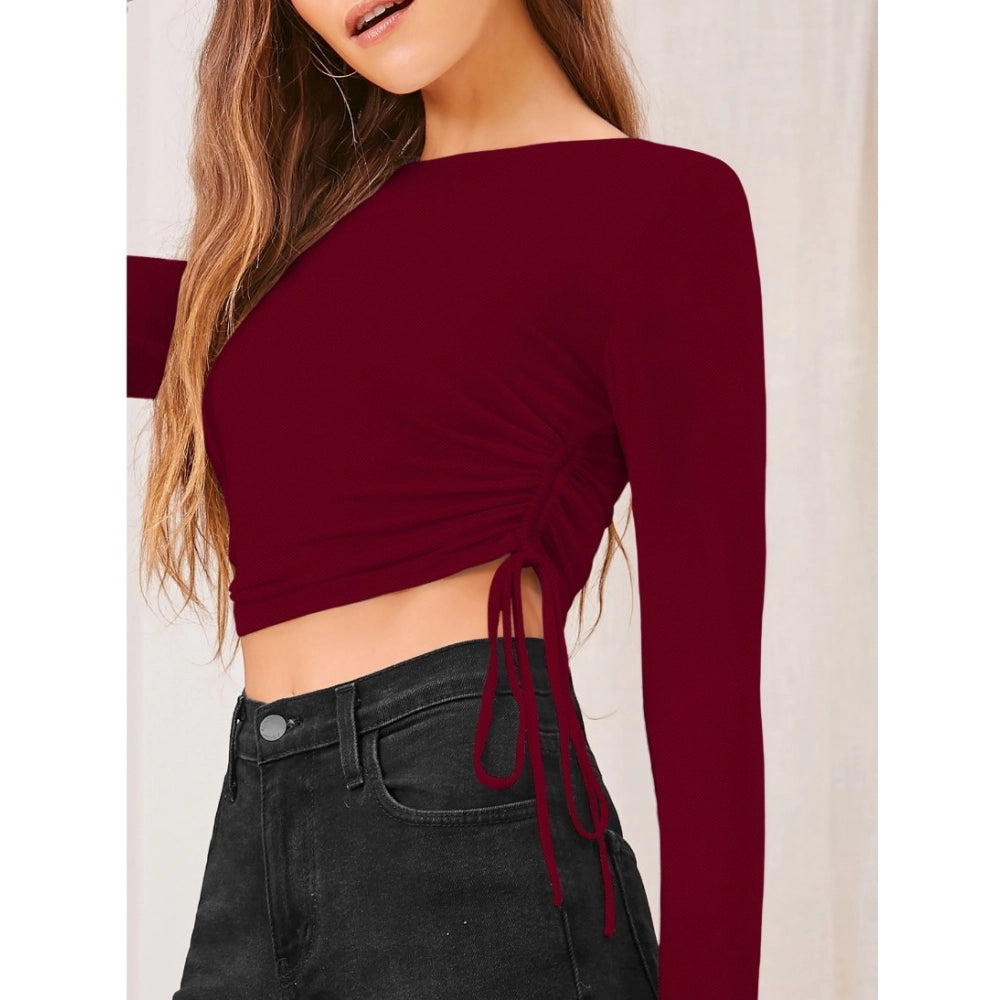 Clothiq Generic Polyester Solid Round Neck Full Sleeve Top (Maroon)