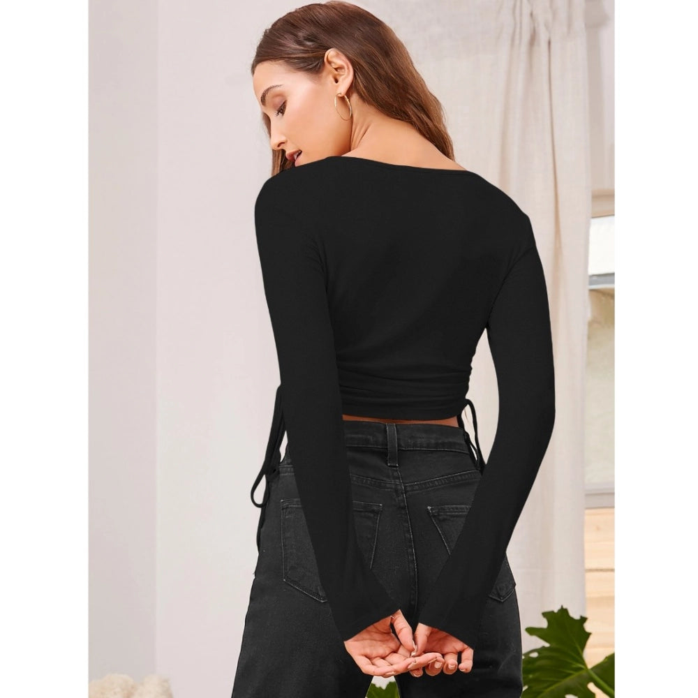 Clothiq Generic Polyester Solid Round Neck Full Sleeve Top (Black)