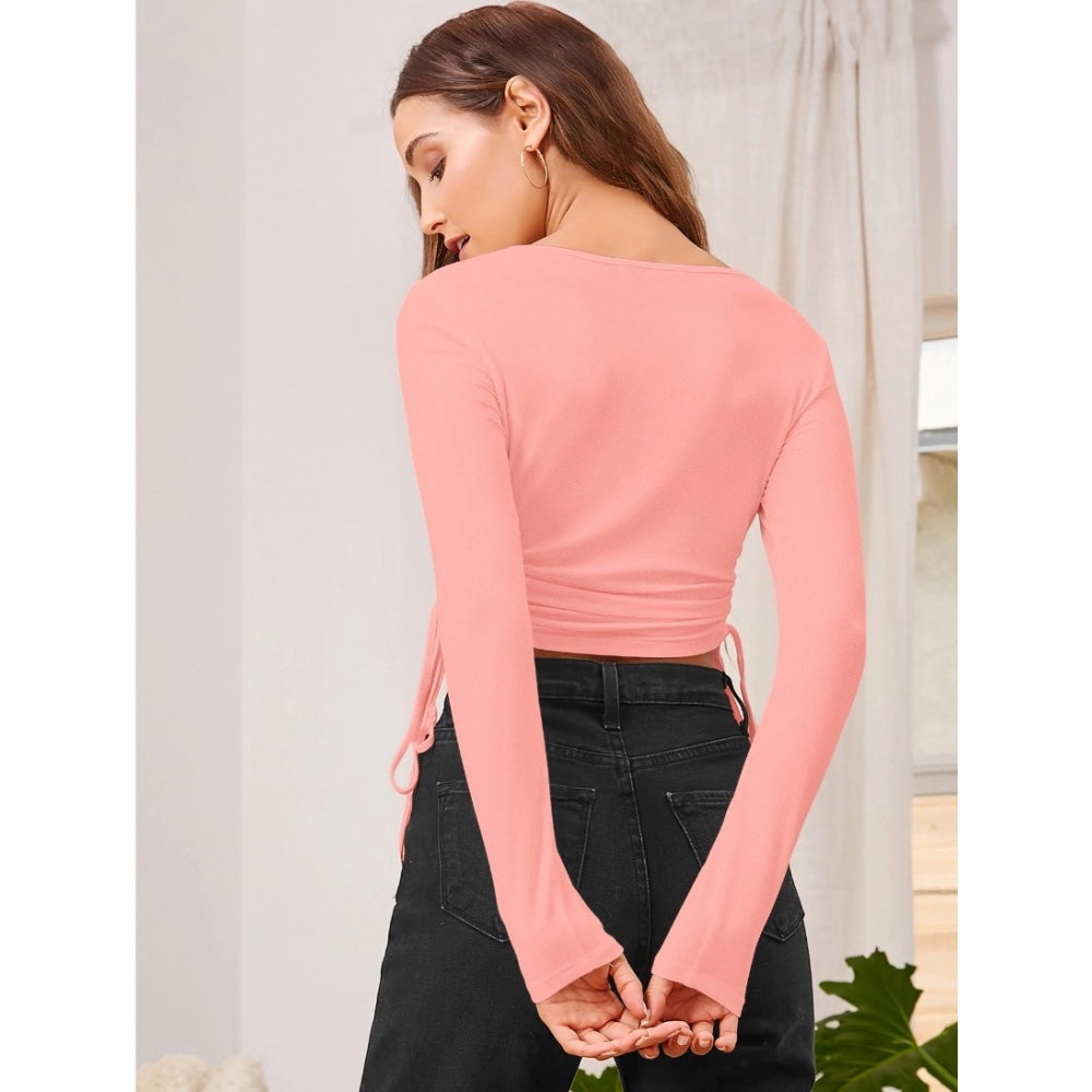 Clothiq Generic Polyester Solid Round Neck Full Sleeve Top (Peach)