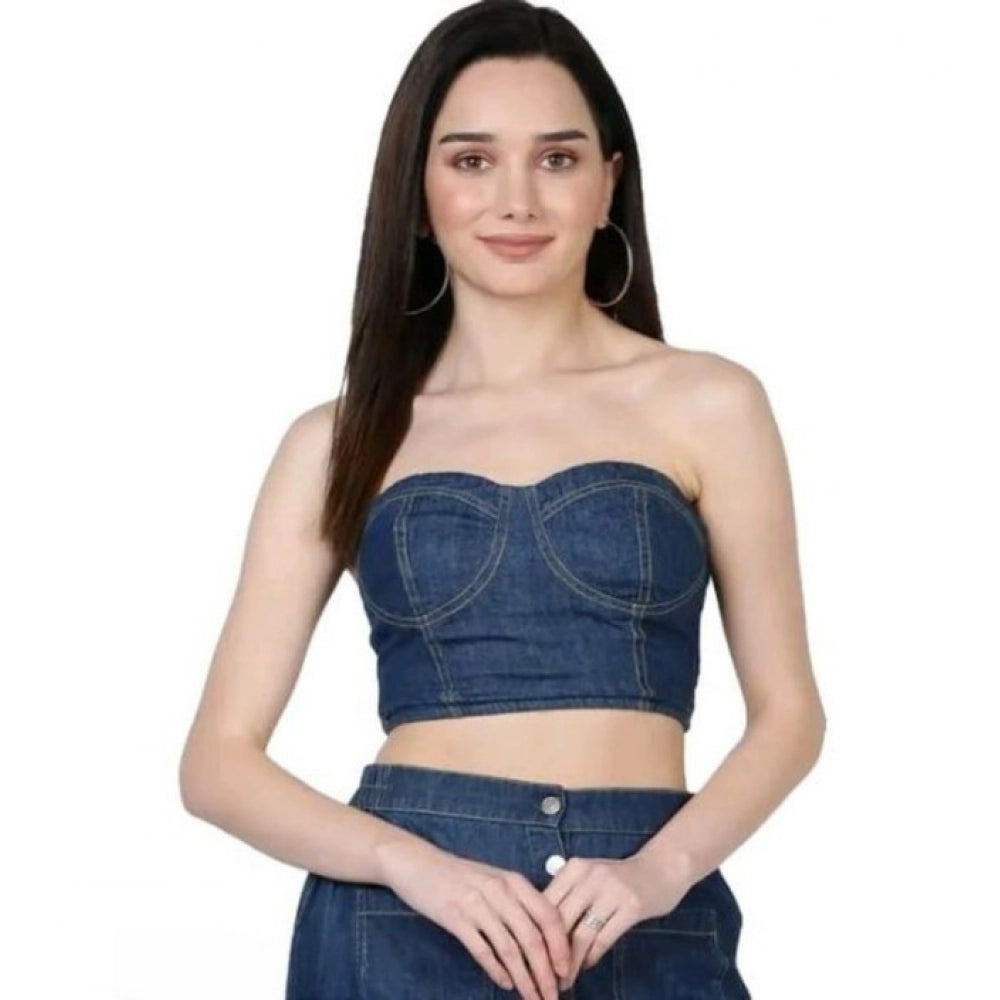 Clothiq Generic Casual Denim Sleeveless Bluster Top (Blue)
