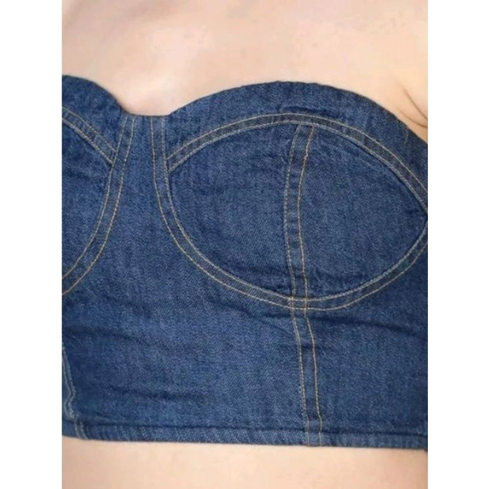 Clothiq Generic Casual Denim Sleeveless Bluster Top (Blue)