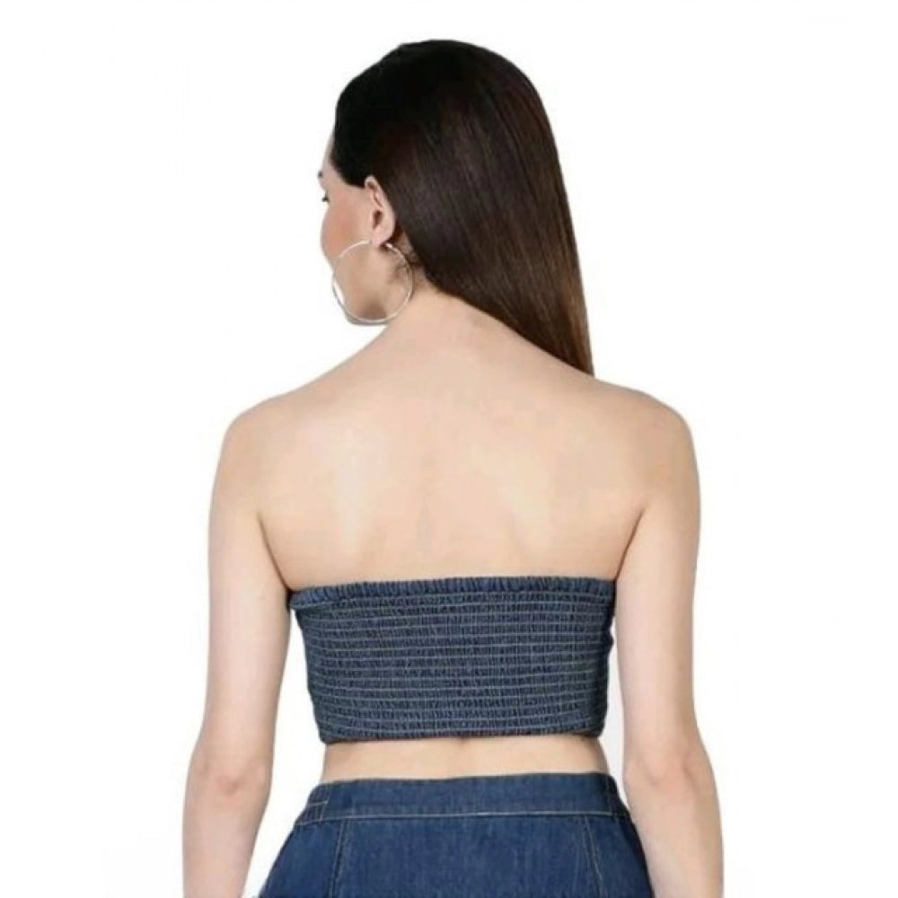 Clothiq Generic Casual Denim Sleeveless Bluster Top (Blue)