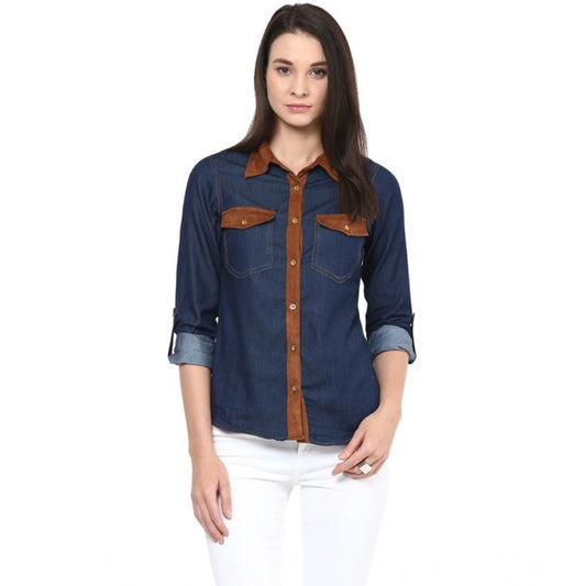 Clothiq Generic Denim Cotton based Solid Long Sleeves Shirt (Blue)
