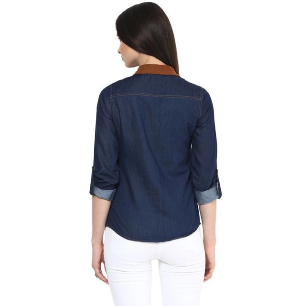 Clothiq Generic Denim Cotton based Solid Long Sleeves Shirt (Blue)