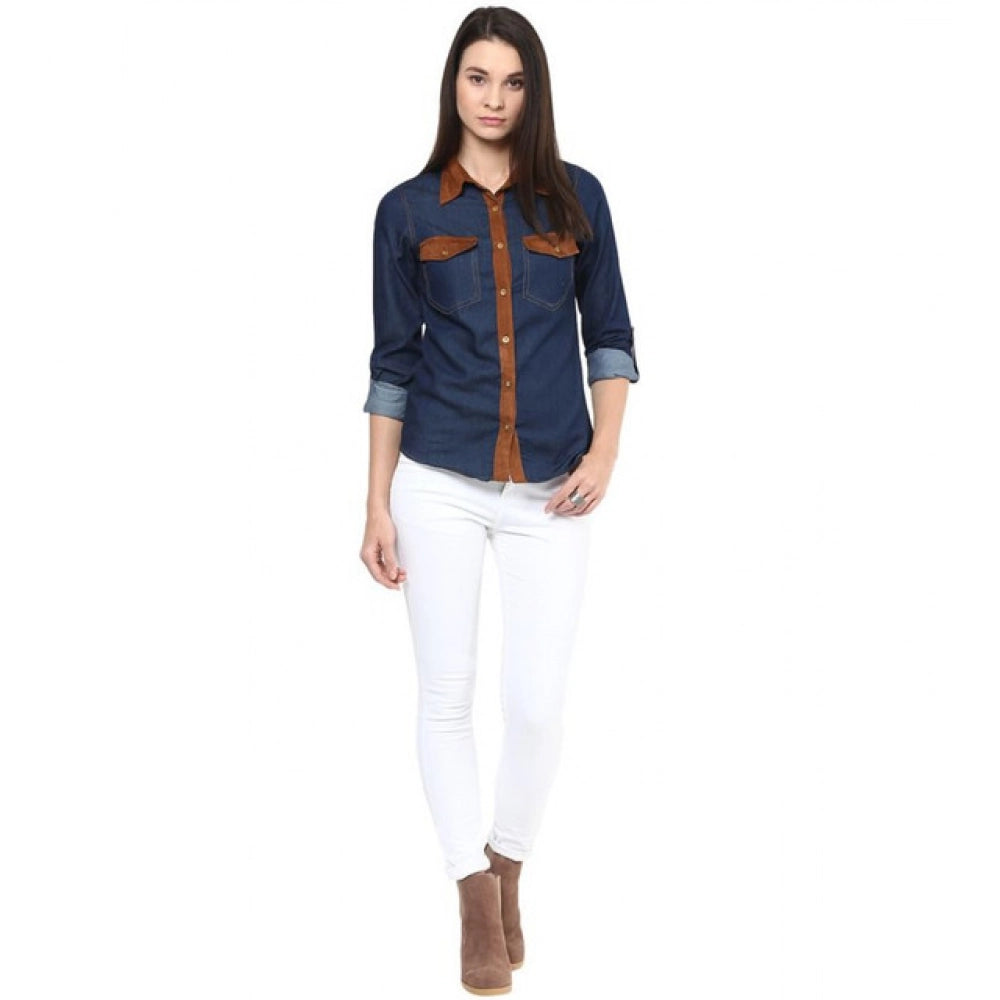 Clothiq Generic Denim Cotton based Solid Long Sleeves Shirt (Blue)