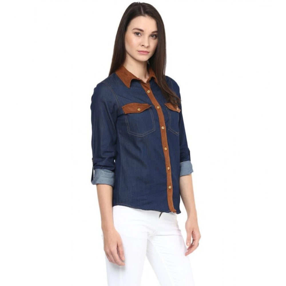 Clothiq Generic Denim Cotton based Solid Long Sleeves Shirt (Blue)