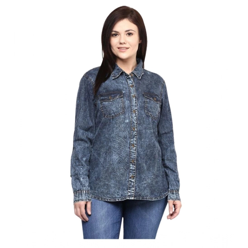 Clothiq Generic Denim Solid Long Sleeves Shirt (Blue)