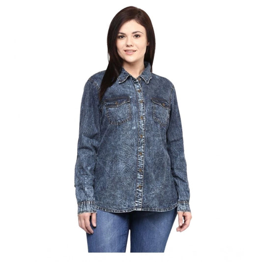 Clothiq Generic Denim Solid Long Sleeves Shirt (Blue)