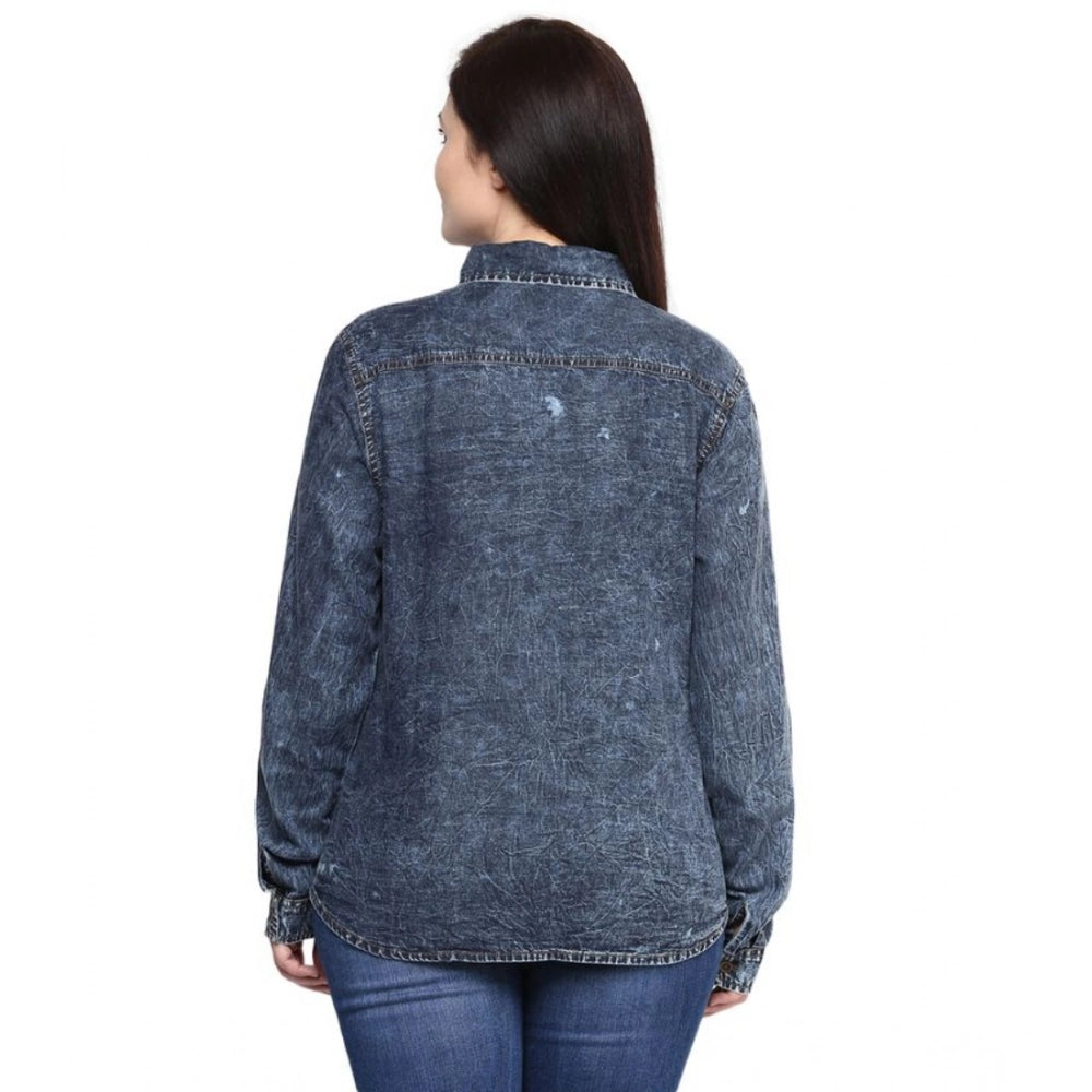 Clothiq Generic Denim Solid Long Sleeves Shirt (Blue)