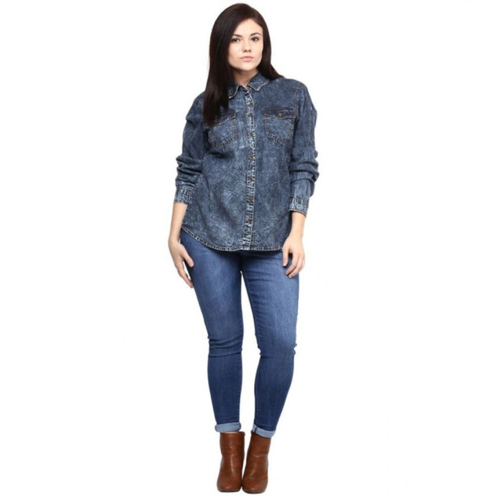 Clothiq Generic Denim Solid Long Sleeves Shirt (Blue)
